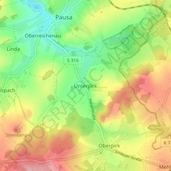Mappa topografica Unterpirk, altitudine, rilievo