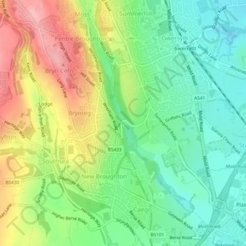 Mappa topografica Moss Valley, altitudine, rilievo
