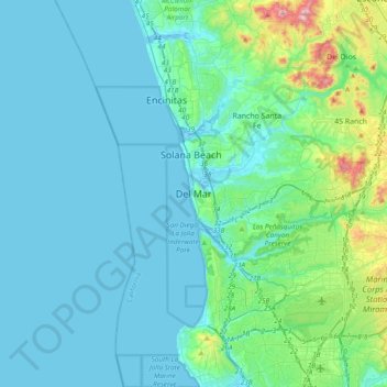 Mappa topografica Del Mar, altitudine, rilievo