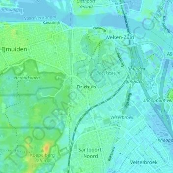 Mappa topografica Driehuis, altitudine, rilievo