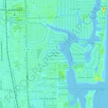 Mappa topografica Lauderdale Harbors, altitudine, rilievo