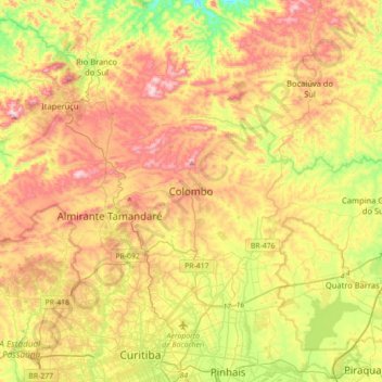 Mappa topografica Colombo, altitudine, rilievo