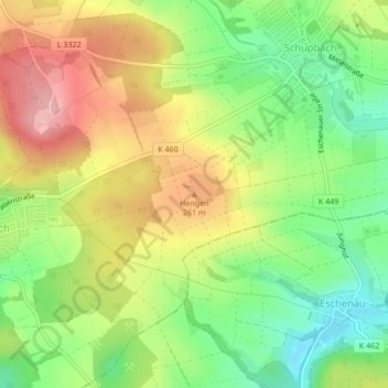 Mappa topografica Hengen, altitudine, rilievo