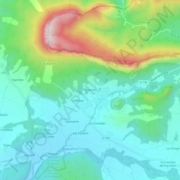 Mappa topografica Brianchr, altitudine, rilievo