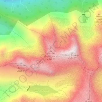 Mappa topografica Corni di Sardegnana, altitudine, rilievo