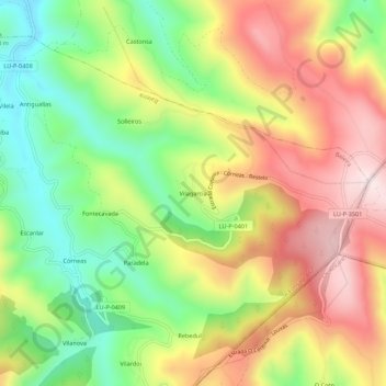 Mappa topografica Vilagarcía, altitudine, rilievo