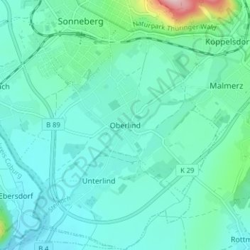 Mappa topografica Oberlind, altitudine, rilievo