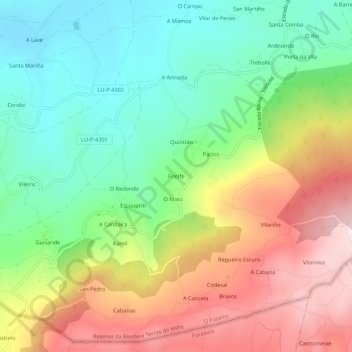 Mappa topografica Friolfe, altitudine, rilievo