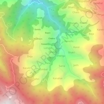 Mappa topografica Dhala, altitudine, rilievo