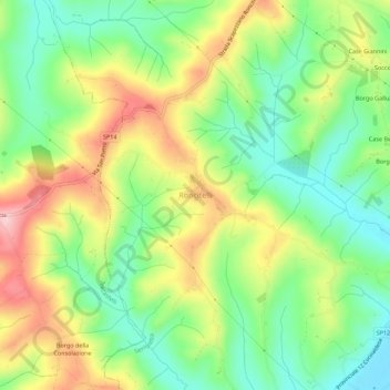 Mappa topografica Roncitelli, altitudine, rilievo