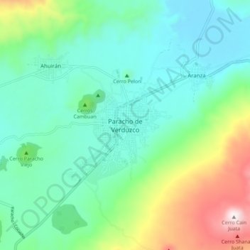 Mappa topografica Paracho de Verduzco, altitudine, rilievo