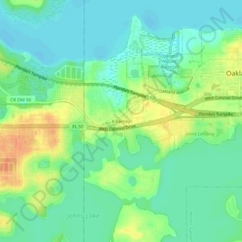 Mappa topografica Killarney, altitudine, rilievo