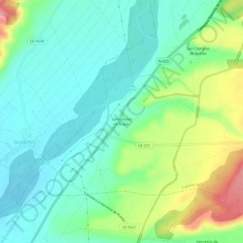 Mappa topografica Sahechores de Rueda, altitudine, rilievo
