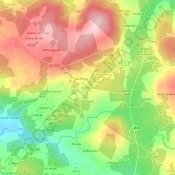 Mappa topografica As Brañas, altitudine, rilievo