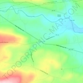 Mappa topografica Durham, altitudine, rilievo