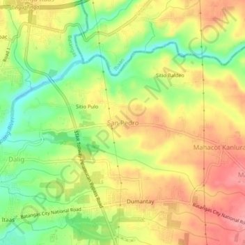 Mappa topografica San Pedro, altitudine, rilievo