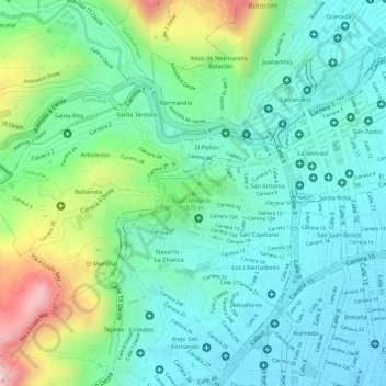 Mappa topografica San Antonio, altitudine, rilievo