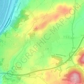 Mappa topografica Communay, altitudine, rilievo