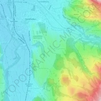 Mappa topografica Hofen, altitudine, rilievo