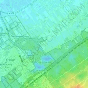 Mappa topografica Bovenveen, altitudine, rilievo