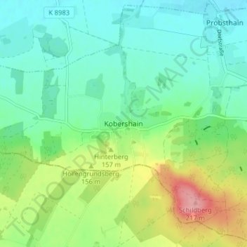 Mappa topografica Kobershain, altitudine, rilievo