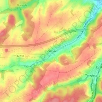 Mappa topografica Bousval, altitudine, rilievo