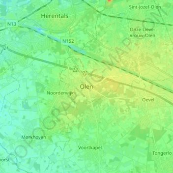 Mappa topografica Olen, altitudine, rilievo