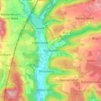 Mappa topografica Fischbach, altitudine, rilievo