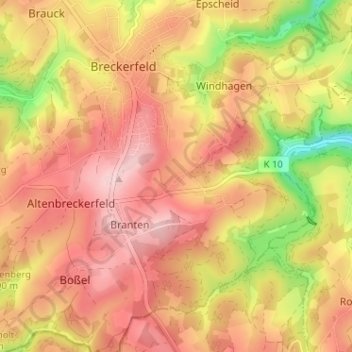 Mappa topografica Ehringhausen, altitudine, rilievo