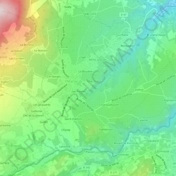 Mappa topografica Les Cures, altitudine, rilievo