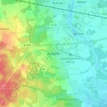 Mappa topografica Bargfeld, altitudine, rilievo