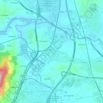 Mappa topografica Lugones, altitudine, rilievo