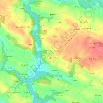 Mappa topografica Kerican, altitudine, rilievo
