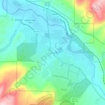 Mappa topografica Graeagle, altitudine, rilievo