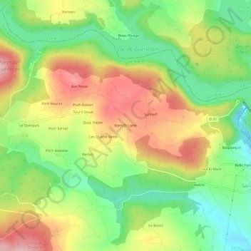 Mappa topografica Korn Er Lann, altitudine, rilievo