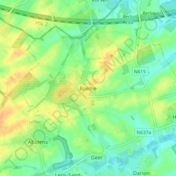 Mappa topografica Boëlhe, altitudine, rilievo