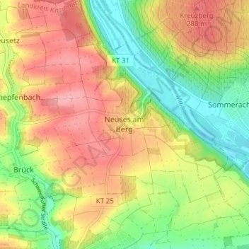 Mappa topografica Neuses am Berg, altitudine, rilievo