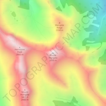 Mappa topografica Mount Warspite, altitudine, rilievo