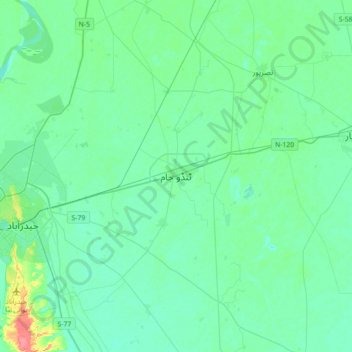 Mappa topografica Tando Jam, altitudine, rilievo