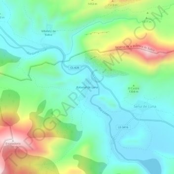 Mappa topografica Rabanal de Luna, altitudine, rilievo