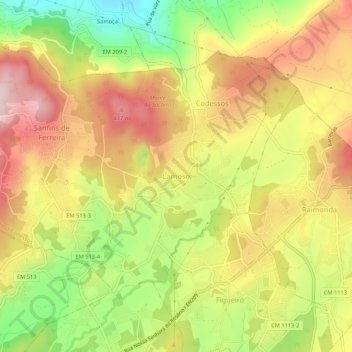 Mappa topografica Lamoso, altitudine, rilievo