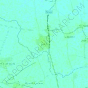 Mappa topografica Kodali, altitudine, rilievo
