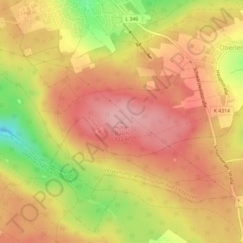 Mappa topografica Hoher Busch, altitudine, rilievo