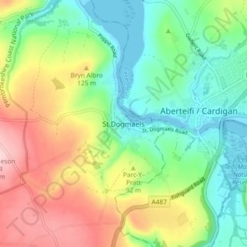 Mappa topografica St Dogmaels, altitudine, rilievo