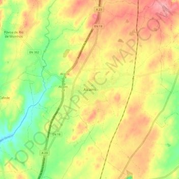 Mappa topografica Alcains, altitudine, rilievo