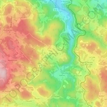 Mappa topografica Mazelgirard, altitudine, rilievo
