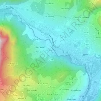 Mappa topografica Outrechaise, altitudine, rilievo