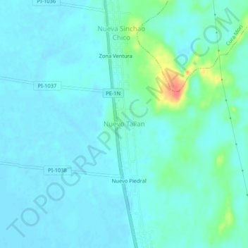 Mappa topografica Nuevo Tallan, altitudine, rilievo