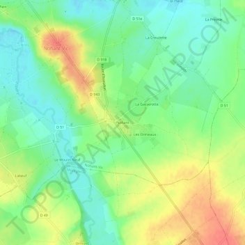 Mappa topografica Nohant, altitudine, rilievo