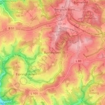 Mappa topografica Buchholzen, altitudine, rilievo